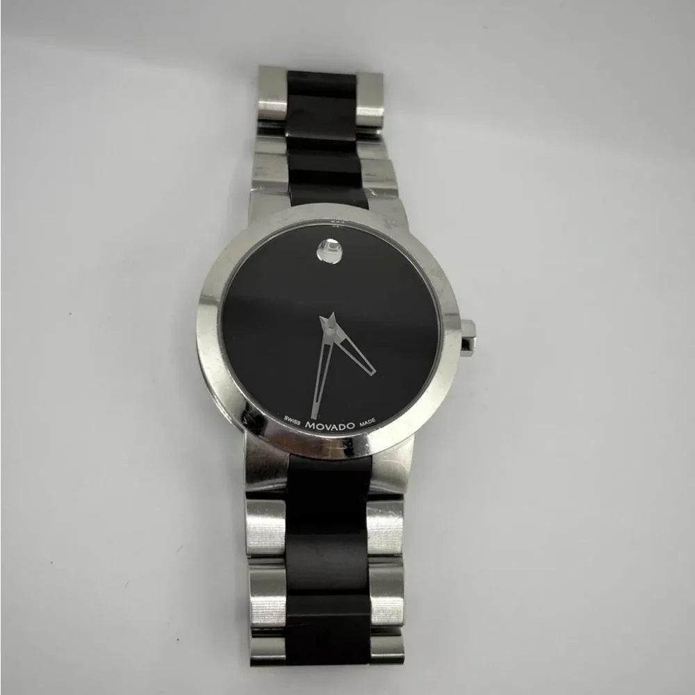 Movado Black and Silver Watch